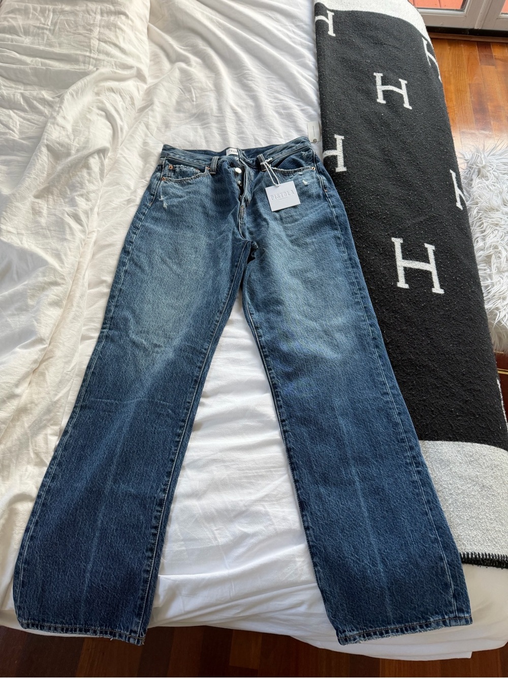 pistola Vintage-Inspired Dark Blue Wide-Leg Jeans